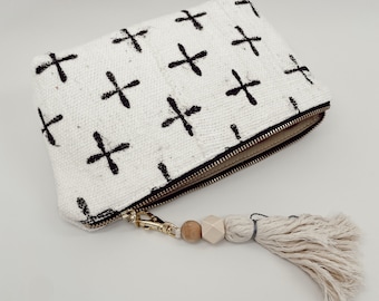 ANTHRO inspired essential oil bag- natural mud cloth- arrow or + design.