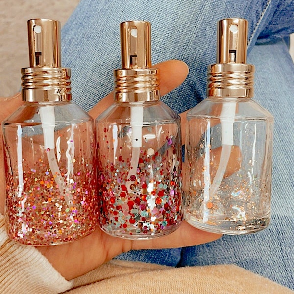 60ML Sparkle spray or pump bottle. Glitter perfume bottle. 3 colors. Make your selection at checkout!