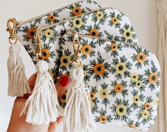 Embroidered SUNFLOWERS! Curved oil bag- essential oil bag, pouch