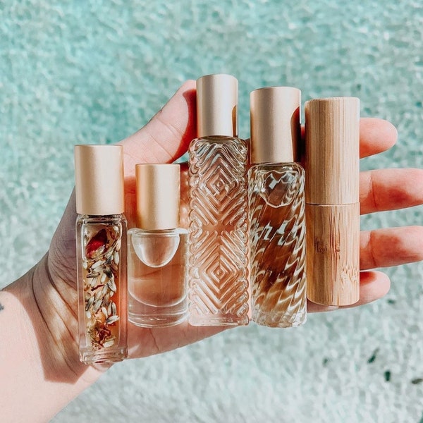 NEW! 5 pack variety box of our best sellers || Gypsy swirl, BOHO bottle, Wooden roller, Square and our Petal bottle perfect for your pocket!