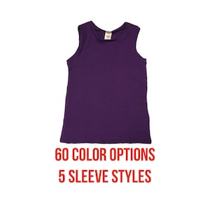 May include: A purple sleeveless tank top. 60 Color Options. 5 Sleeve Styles.