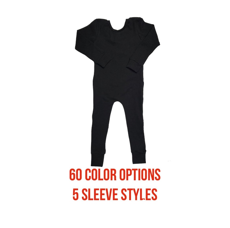May include: Black long-sleeved jumpsuit with a crew neck. 60 Colour Options. 5 Sleeve Styles.
