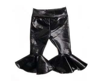 Black Bell Bottoms (Metallic bell bottoms, toddler bell bottoms, kids bell bottoms, baby bell bottoms, dance bell bottoms, black bell pants)