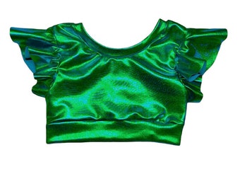 Green crop top (metallic crop top, Toddler crop top, baby crop top, kids crop top, girls crop top, dance crop top, gymnastics crop) SHORT