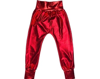 Calças Harém Vermelhas (calças harém metálicas, calças harém para bebês, calças harém infantis, calças harém infantis, calças harém femininas, calças harém masculinas)