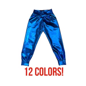 May include: Blue metallic pants with a high waist and a gathered waistband. 12 COLORS!