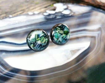 Earrings, Stain glass window, Kaleidoscope style, Stud earring, Round, Teardrop, Bright sparkly resin stud post earrings,10mm,8mm, Glass