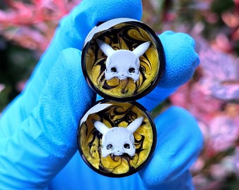 Bouchons de monstres de poche, souris électriques, crâne de créature fabriqué à la main, oeuvres d'art, fossile de monstre, brancards d'oreilles inspirés des anime gothiques