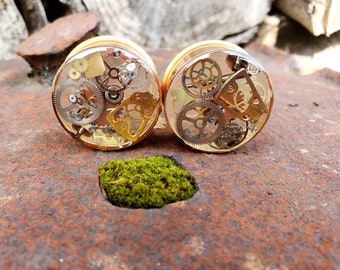 Plugs, Ear gauges, Steampunk, Gears, Cogs, Resin ear gauges, Resin Jewelry, Steampunk, Gear gauges, Acrylic Ear gauges, Double flare, Plugs