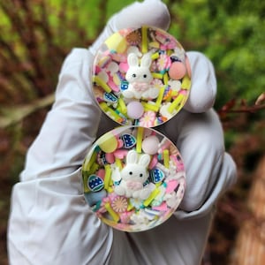 Easter Bunny Resin Ear Gauges, Handmade Spring Plugs