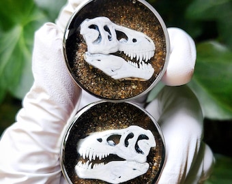 Plugs crânes T-Rex faits main | Jauges de dinosaures fossiles