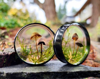 Real Mushroom Plugs, Plugs, Mushrooms, Moss, Mushies, Nature plugs, Gauges, Ear Gauges, Resin, Moss and Mushroom, Oddities, Limited Edition
