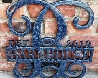Plaque nominative monogramme en résine personnalisée : oeuvre d'art murale métallique