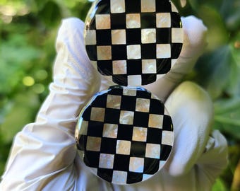 Iridescent Checkerboard Plugs: Retro Handmade Gauges