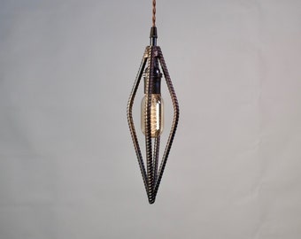 Pendant Light/Rebar/Accent Light/Eclectic Style/Handmade/Twisted Cloth Wire/Burnished Bronze Finish/Vintage Style Bulb/Free Shipping
