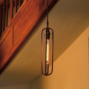 Pendant Light/Lighting/Accent Lighting/Faraday/Rebar/Welded/Rubbed Red Finish/Twisted Cloth Wire/Vintage style Bulb/Free Shipping