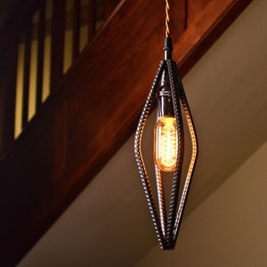 Pendant Light/Accent Lighting/Industrial/Rustic/Hand made/Rebar/Pendant/Twisted cloth wire/Vintage style bulb/Free shipping