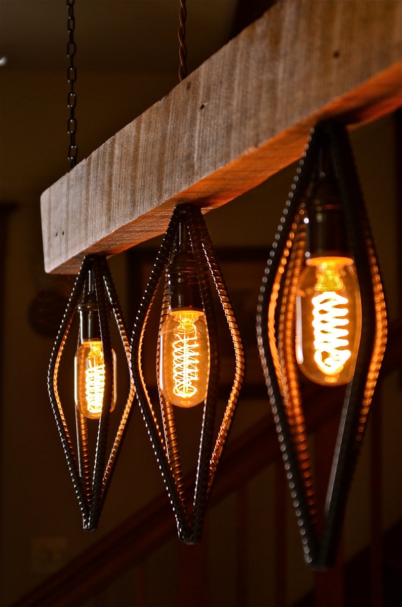 Industrial Barn Wood and Rebar light fixture Etsy