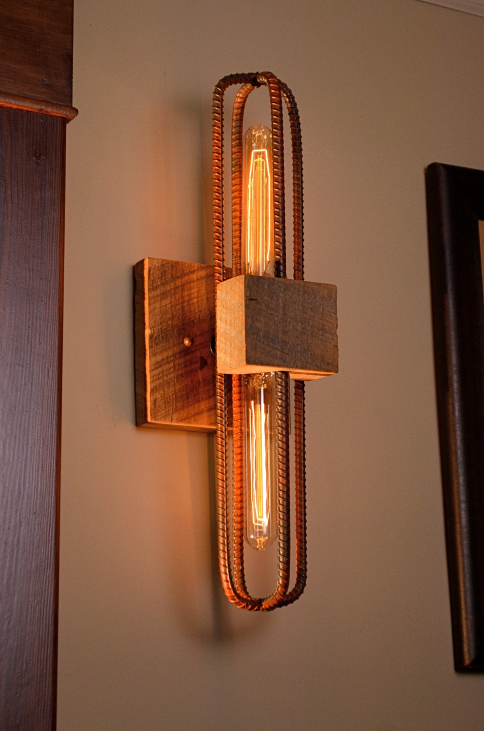 Rebar and Barn Wood Sconce/Vanity Light Fixture in Rubbed Red Etsy