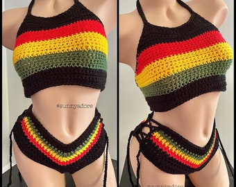 Rasta Fringe Halter Top Crochet Festival Fringe Top Gypsy Hippie Top by Vikni Designs
