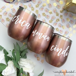 Personalized Wine Tumbler, Custom Wine Glasses, Personalized Wine Glass, Custom Wine Tumbler, Bridesmaid Proposal Bridesmaid Gift Rose Gold