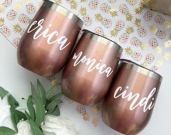 Personalized Wine Tumbler, Custom Wine Glasses, Personalized Wine Glass, Custom Wine Tumbler, Bridesmaid Proposal Bridesmaid Gift Rose Gold