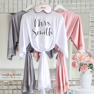 Mrs Robe Personalized Bride Robe Satin Bride Gift Ideas Bride Robe Lace Mrs Gifts Bridal Shower Gift for Bride Getting Ready Robe