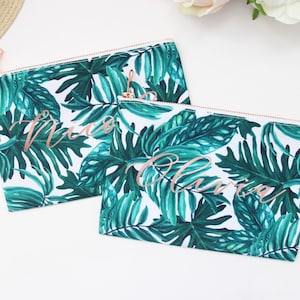 Palm Leaf Makeup Bag Tropical Bachelorette Party Favors Beach Bachelorette Tropical Bridesmaid Gifts Cosmetic Tote