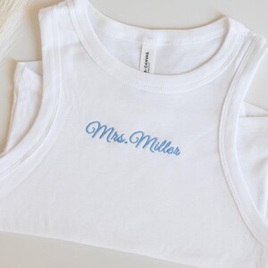 Embroidered Spaghetti Strap Tank Top, Mrs. Tank, Bride T-Shirt, Bridal Shower Gift, Engagement Gift, Bridal Tank Top, Mrs. Baby Tee