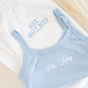 Mrs. Pajama Set, Mrs Tank & Joggers, Bridal Pjs, Bride Pajamas, Mrs. Set, Bridal Shower Outfit, Engagement Gift for Her, Embroidered Bride
