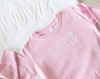 Valentines Day Sweatshirt LOVE Embossed Sweatshirt for Valentine's Day Gift Mommy and Me Outfits for Valentines Day Girl Valentines Day