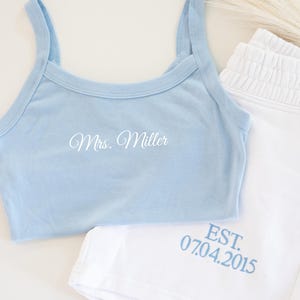 Mrs. Pajama Set, Mrs Tank & Joggers, Bridal Pjs, Bride Pajamas, Mrs. Set, Bridal Shower Outfit, Engagement Gift for Her, Embroidered Bride