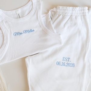 Mrs. Pajama Set, Mrs Tank & Joggers, Bridal Pjs, Bride Pajamas, Mrs. Set, Bridal Shower Outfit, Engagement Gift for Her, Embroidered