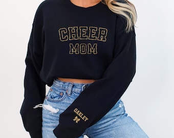 Glitter Cheer Mom Sweater Personalized Sparkle Cheer Mom Sweatshirt Custom Sparkly Cheer Mom Shirt Gift for Cheer Mom Cheer Mom with Name