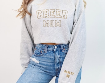 Glitter Cheer Mom Sweater Personalized Sparkle Cheer Mom Sweatshirt Custom Sparkly Cheer Mom Shirt Gift for Cheer Mom Cheer Mom with Name