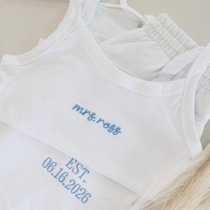 Mrs. Pajama Set, Mrs Tank & Joggers, Bridal Pjs, Bride Pajamas, Mrs. Set, Bridal Shower Outfit, Engagement Gift for Her, Embroidered