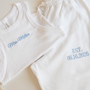Mrs. Pajama Set, Mrs Tank & Joggers, Bridal Pjs, Bride Pajamas, Mrs. Set, Bridal Shower Outfit, Engagement Gift for Her, Embroidered