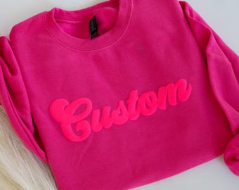 Custom Puff Sweatshirt Embossed Team Crewneck Varsity Puff Shirt School University Gift Personalized College Pullover Sport Sweater Graduate