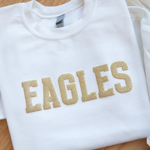 Custom Team Name Sweatshirt Team Name Jersey GLITTER Puff Embossed Team Name Puff and Glitter Embossed School Mascot School Spirit