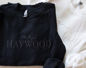 Custom Mrs. Embossed Sweatshirt, Mr and Mrs Gift, Hubby Wifey, Gift For Bride, Future Mrs. and Mr. Hoodie, Engagement Gift, Bride To Be