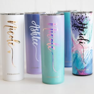 Birthday Cup Gift for Her Mom Sister Wedding Bridesmaid Gift Personalized Name Tumbler Stainless Steel with Straw Gift Ideas Holiday Gifts