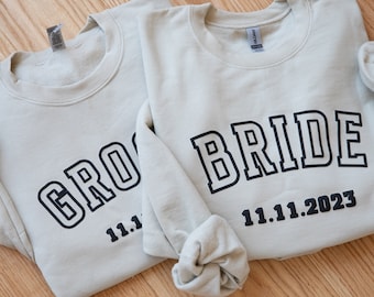 Bride and Groom Sweatshirt Honeymoon Gift for Bride Personalized with Wedding Date for Bride and Groom Sweaters Matching Wedding Gift