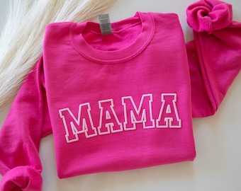 Neon Puff Pink Sweatshirt, Hot pink Mom, Mama Sweatshirt, Mothers Day Gift, Cool Mom, First Mothers Day Gift, Mom Life Shirt, New Mom Gifts