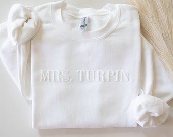 Custom Mrs. EMBOSSED Sweatshirt, Mr and Mrs Gift, Hubby Wifey, Gift For Bride, Future Mrs. and Mr. Hoodie, Engagement Gift, Bride To Be