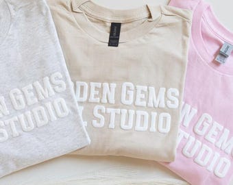 Custom T Shirts Women Custom Tshirt Fathers Day Puff Print Team Name T-shirt Personalized Puff Writing For Companies Teacher Gifts