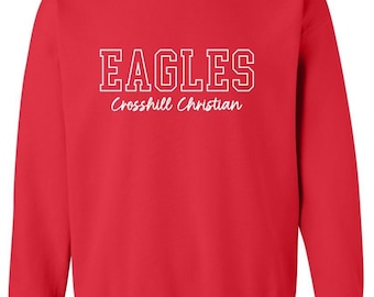 EAGLES Crosshill Christian Red Crewneck White Puff