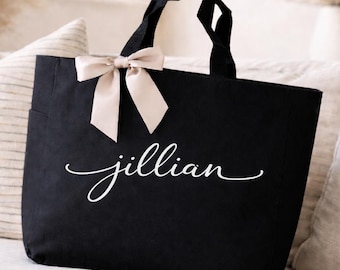 Personalized Bridesmaid Tote Bag, Custom Name Tote Bag, Bridal Party Gift, Maid of Honor Gift, Wedding Tote, Bachelorette Gift with Zipper