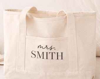 Custom Tote Bag, Bridesmaid Gift Beach Handbags, Personalized Canvas Tote Bag, Custom Text Tote, Bachelorette Gifts, School Bag Gift for Her