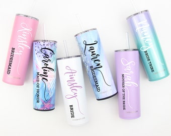 Bridesmaid Gift Personalized Tumbler 20oz Stainless Steel Tumbler Bachelorette Party Bridesmaid Proposal Wedding Cups Tumbler With Straw