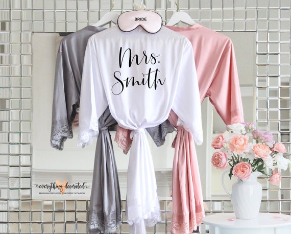 Mrs Robe Personalized Bride Robe Satin Bride Gift Ideas Bride Robe Lace Mrs Gifts Bridal Shower Gift for Bride Getting Ready Robe